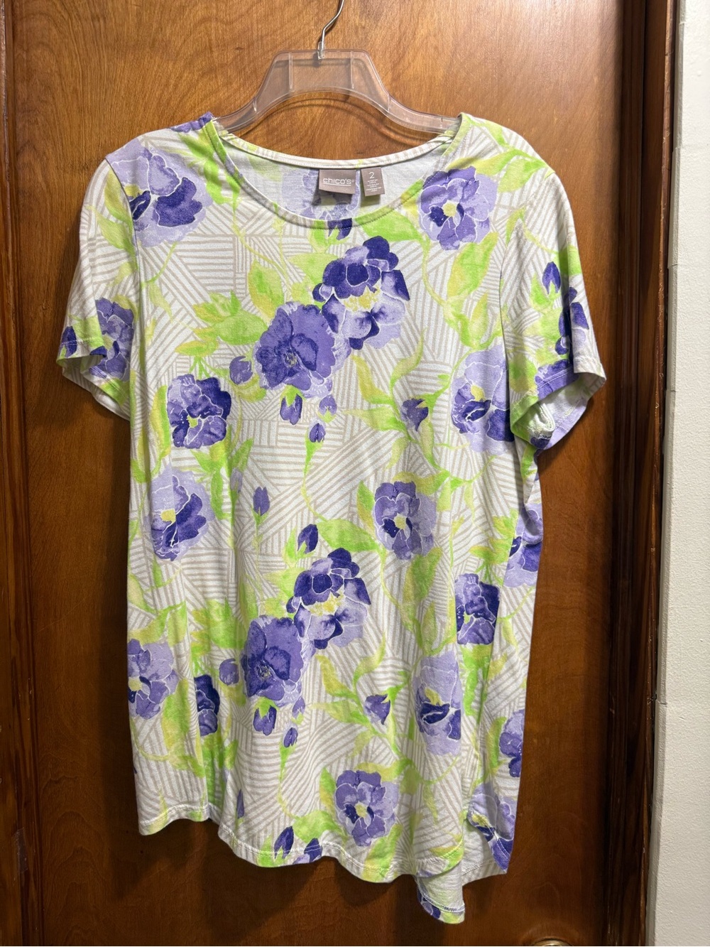 Chico's Lavender & Lime Floral Short Sleeve Tee
